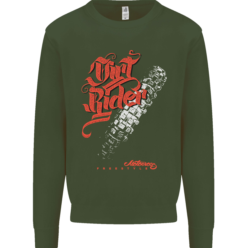 Dirt Rider Motocross MotoX Bike Motosports Mens Sweatshirt Jumper Forest Green