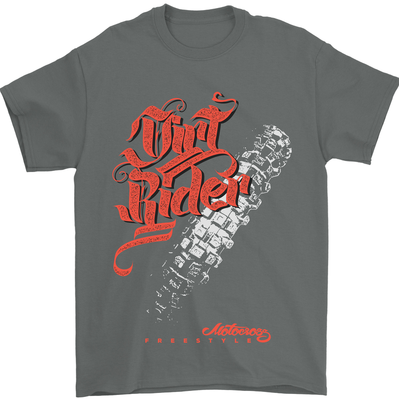 Dirt Rider Motocross MotoX Bike Motosports Mens T-Shirt Cotton Gildan Charcoal