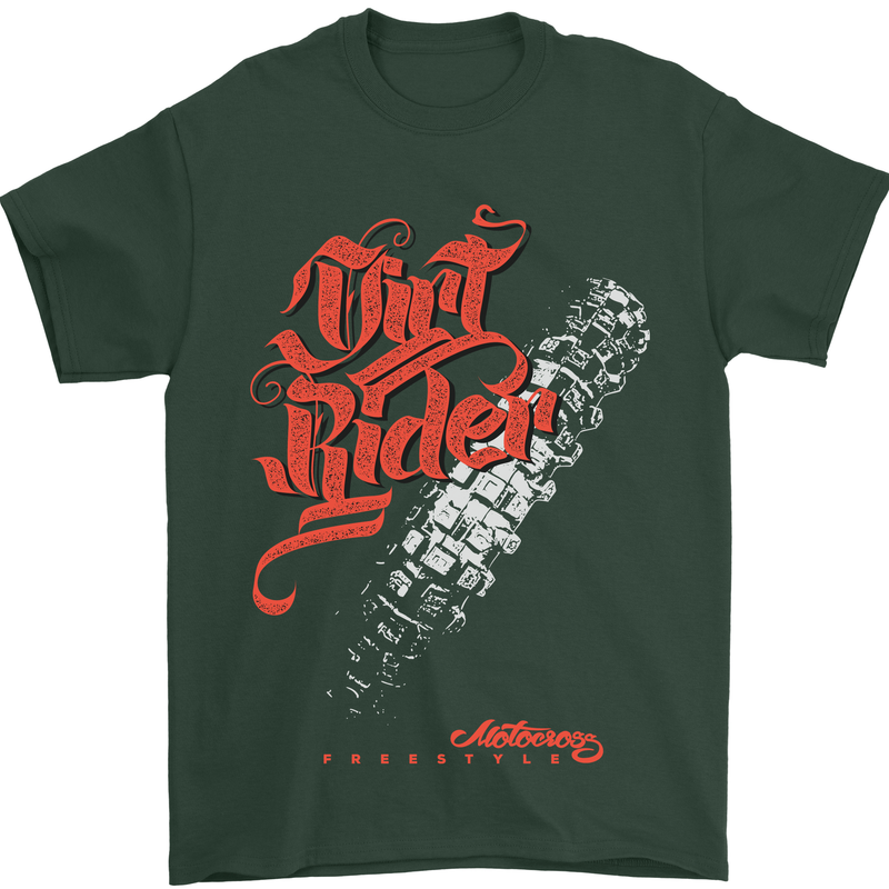 Dirt Rider Motocross MotoX Bike Motosports Mens T-Shirt Cotton Gildan Forest Green