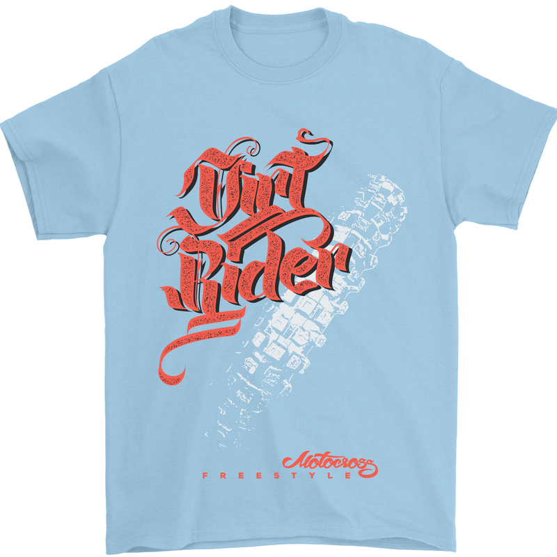 Dirt Rider Motocross MotoX Bike Motosports Mens T-Shirt Cotton Gildan Light Blue
