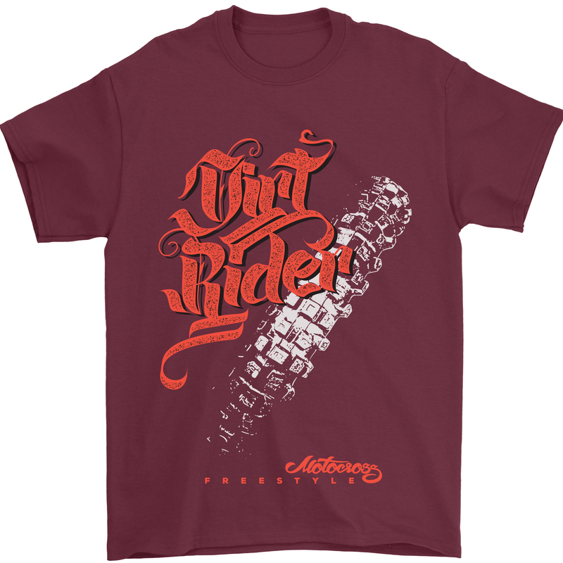 Dirt Rider Motocross MotoX Bike Motosports Mens T-Shirt Cotton Gildan Maroon