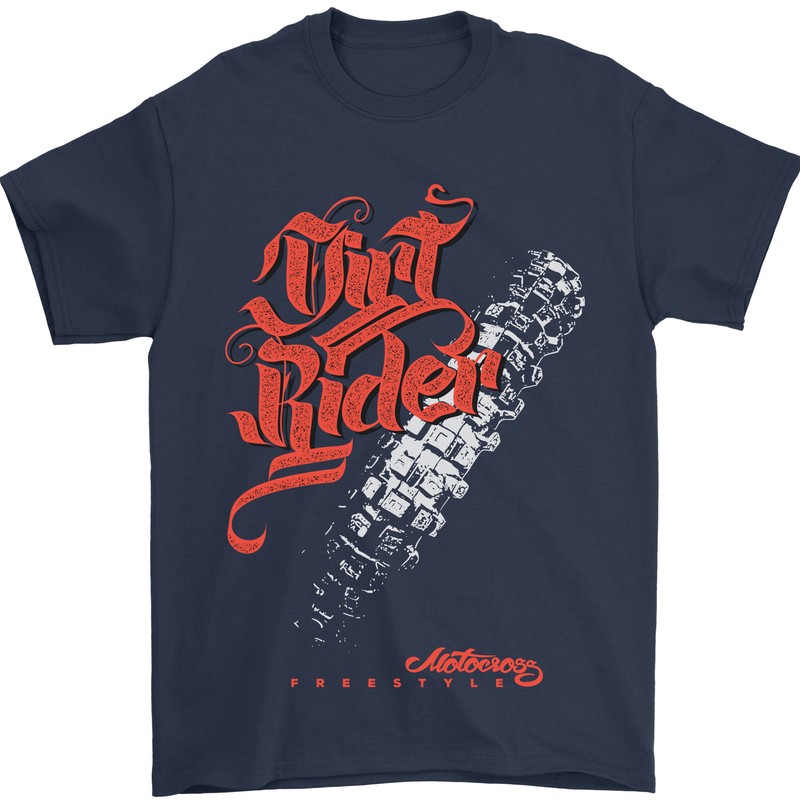 Dirt Rider Motocross MotoX Bike Motosports Mens T-Shirt Cotton Gildan Navy Blue