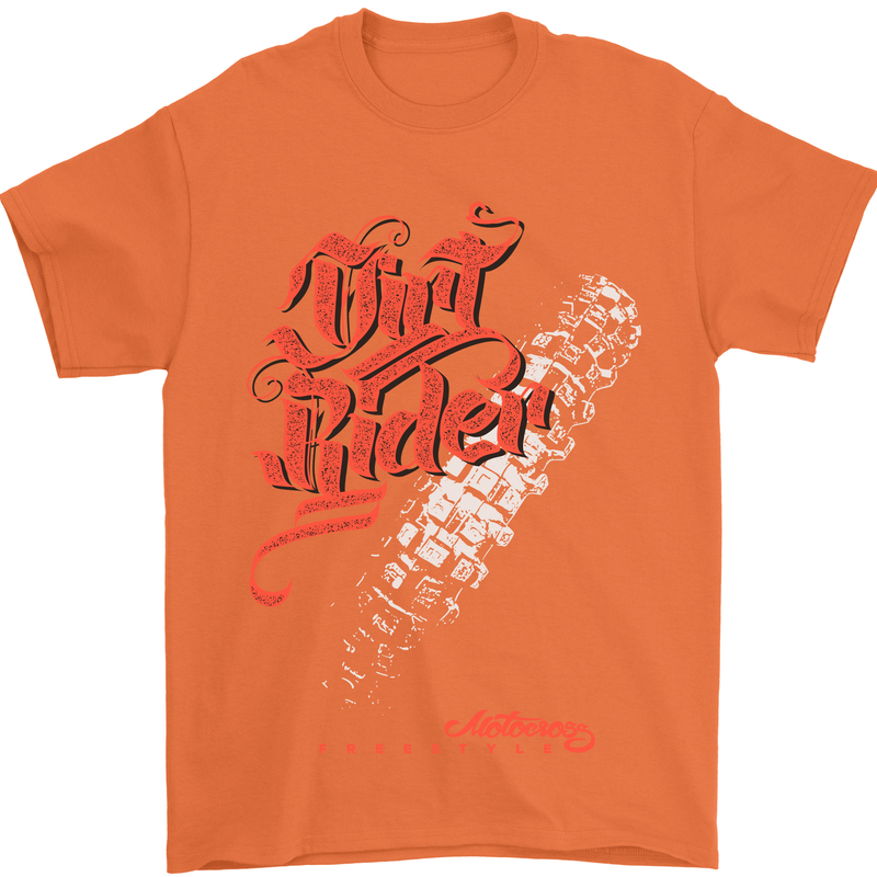 Dirt Rider Motocross MotoX Bike Motosports Mens T-Shirt Cotton Gildan Orange