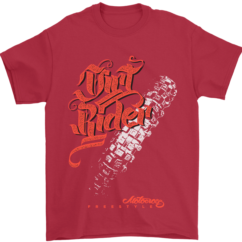 Dirt Rider Motocross MotoX Bike Motosports Mens T-Shirt Cotton Gildan Red