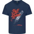 Dirt Rider Motocross MotoX Bike Motosports Mens V-Neck Cotton T-Shirt Navy Blue