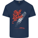 Dirt Rider Motocross MotoX Bike Motosports Mens V-Neck Cotton T-Shirt Navy Blue
