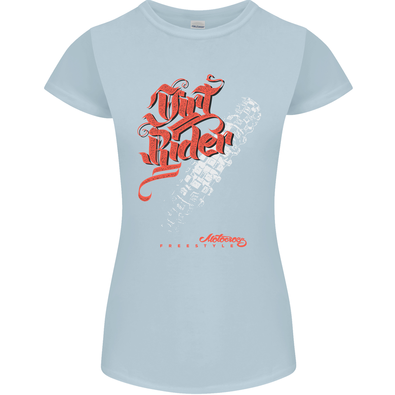 Dirt Rider Motocross MotoX Bike Motosports Womens Petite Cut T-Shirt Light Blue
