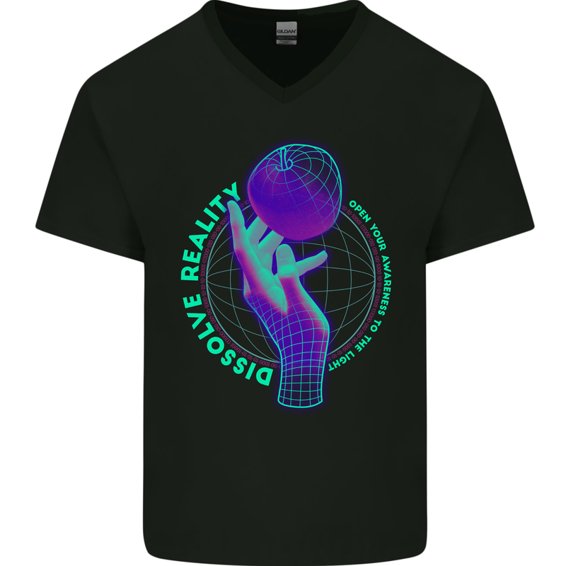 Dissolve Reality Mental Awareness Mens V-Neck Cotton T-Shirt Black