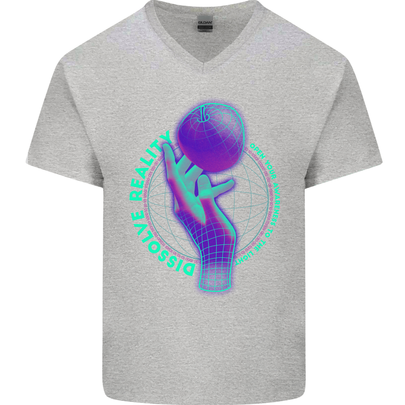 Dissolve Reality Mental Awareness Mens V-Neck Cotton T-Shirt Sports Grey