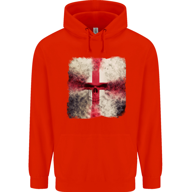 Dissolving England Flag St. George's Skull Mens 80% Cotton Hoodie Bright Red