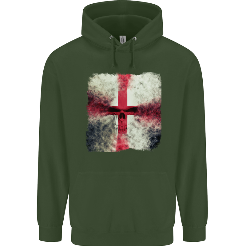 Dissolving England Flag St. George's Skull Mens 80% Cotton Hoodie Forest Green