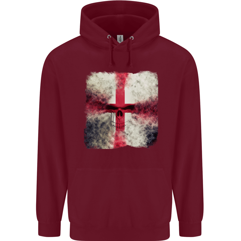 Dissolving England Flag St. George's Skull Mens 80% Cotton Hoodie Maroon