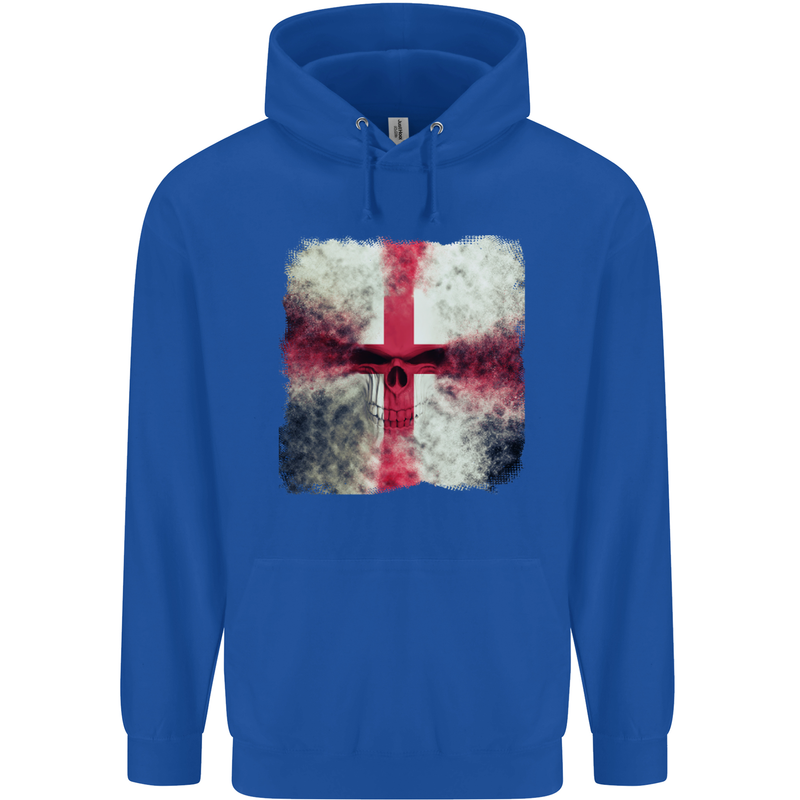 Dissolving England Flag St. George's Skull Mens 80% Cotton Hoodie Royal Blue
