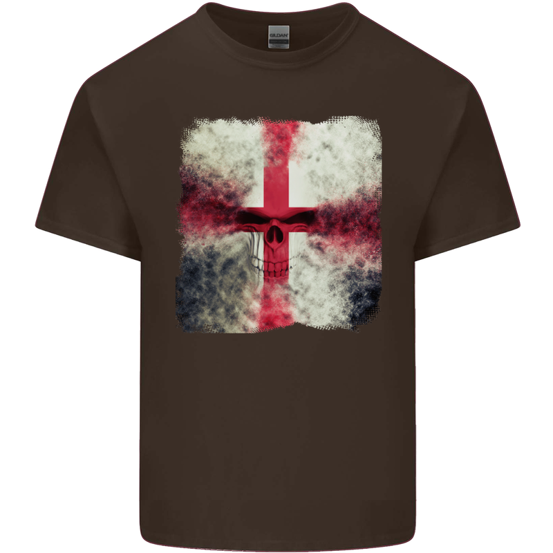 Dissolving England Flag St. George's Skull Mens Cotton T-Shirt Tee Top Dark Chocolate