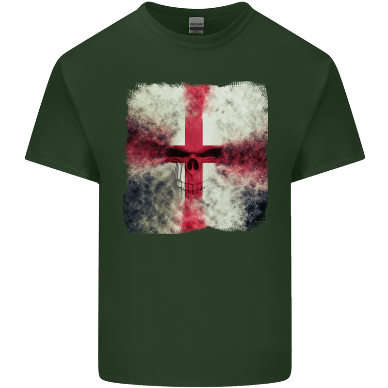 Dissolving England Flag St. George's Skull Mens Cotton T-Shirt Tee Top Forest Green