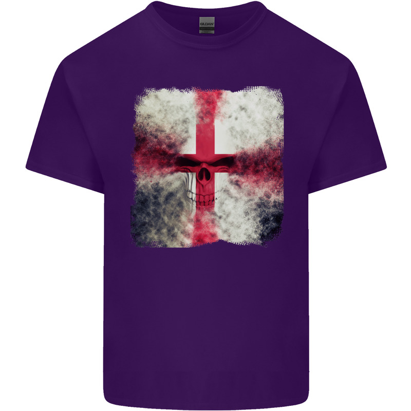 Dissolving England Flag St. George's Skull Mens Cotton T-Shirt Tee Top Purple