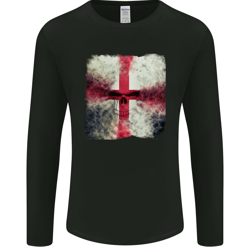 Dissolving England Flag St. George's Skull Mens Long Sleeve T-Shirt Black