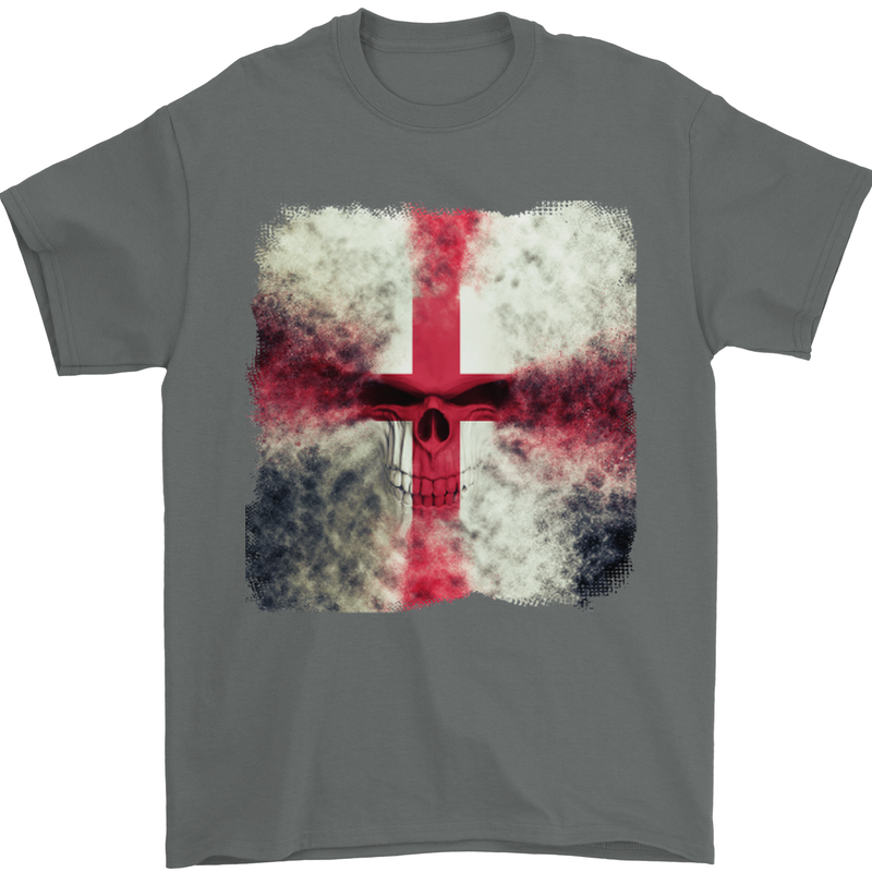 Dissolving England Flag St. George's Skull Mens T-Shirt Cotton Gildan Charcoal