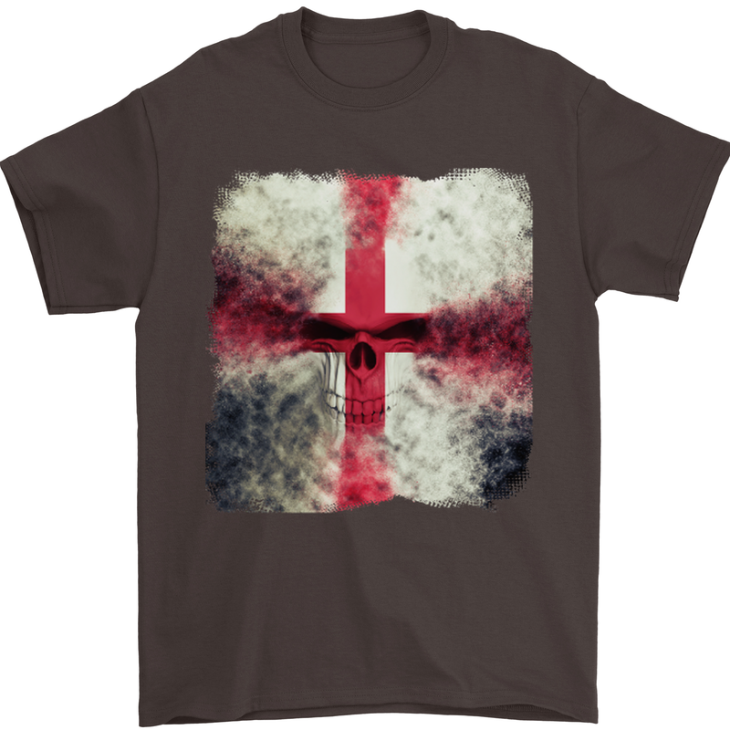 Dissolving England Flag St. George's Skull Mens T-Shirt Cotton Gildan Dark Chocolate