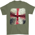 Dissolving England Flag St. George's Skull Mens T-Shirt Cotton Gildan Military Green