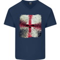 Dissolving England Flag St. George's Skull Mens V-Neck Cotton T-Shirt Navy Blue