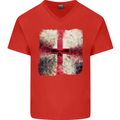 Dissolving England Flag St. George's Skull Mens V-Neck Cotton T-Shirt Red