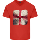 Dissolving England Flag St. George's Skull Mens V-Neck Cotton T-Shirt Red