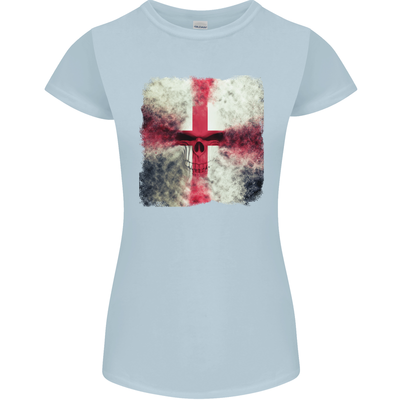 Dissolving England Flag St. George's Skull Womens Petite Cut T-Shirt Light Blue