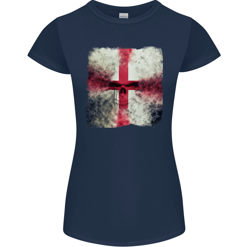 Dissolving England Flag St. George's Skull Womens Petite Cut T-Shirt Navy Blue
