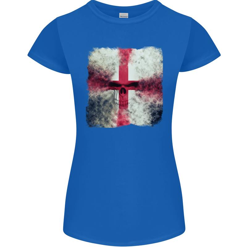 Dissolving England Flag St. George's Skull Womens Petite Cut T-Shirt Royal Blue