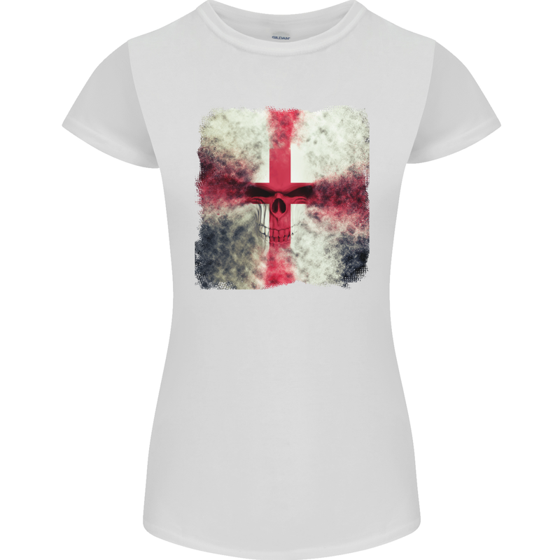 Dissolving England Flag St. George's Skull Womens Petite Cut T-Shirt White