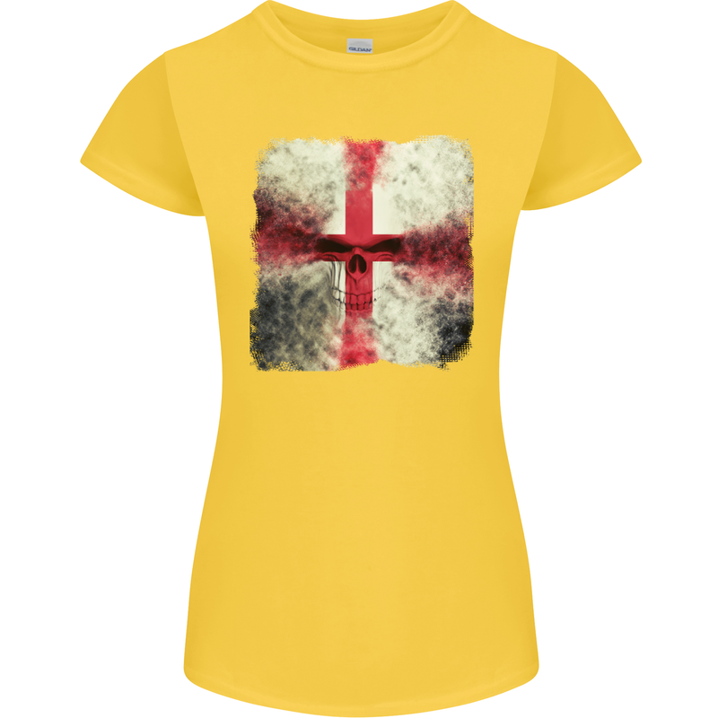 Dissolving England Flag St. George's Skull Womens Petite Cut T-Shirt Yellow