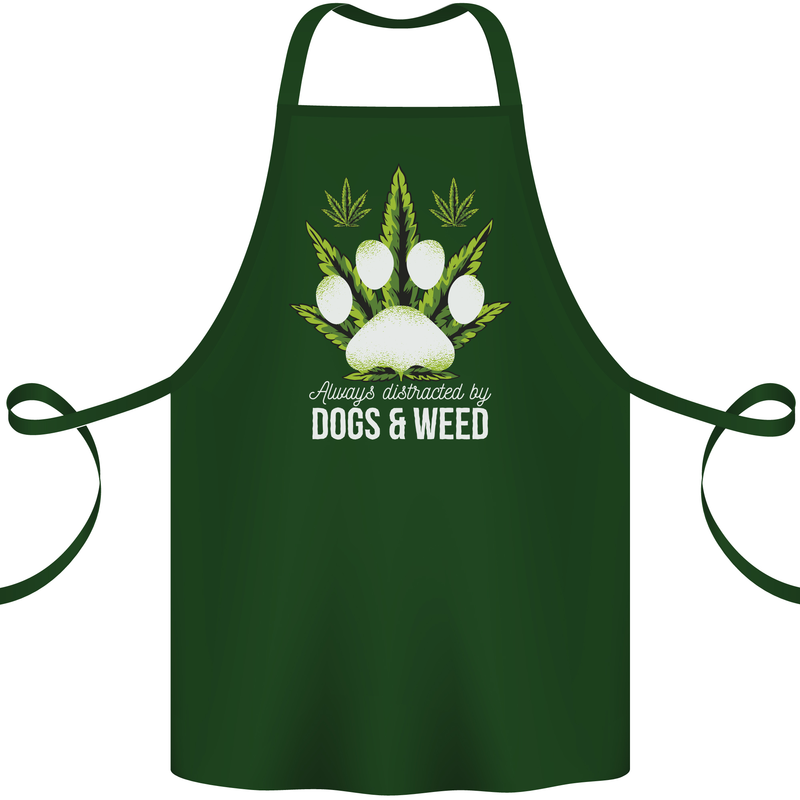 Distracted by Dogs and Weed Funny Drugs Cotton Apron 100% Organic Forest Green