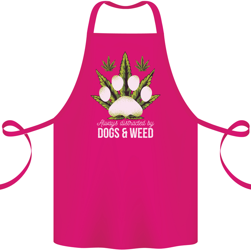 Distracted by Dogs and Weed Funny Drugs Cotton Apron 100% Organic Pink