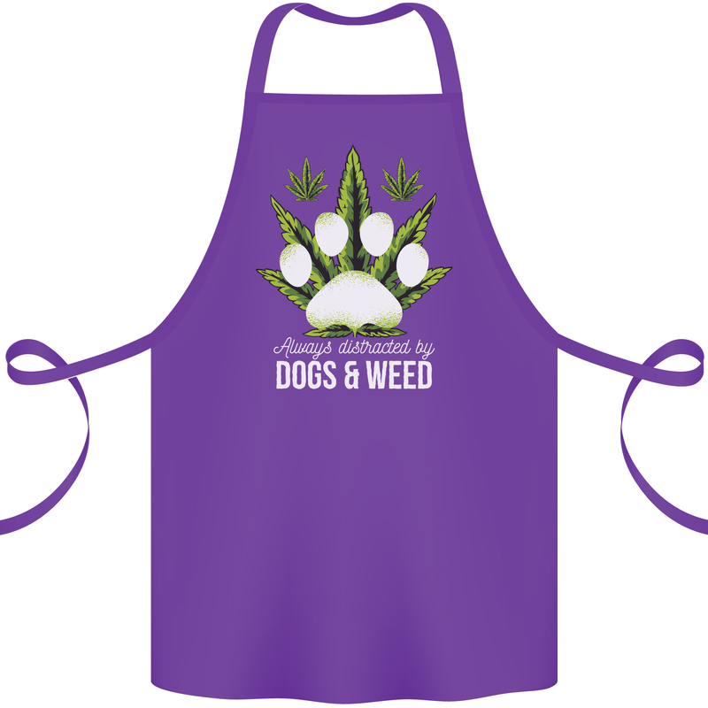 Distracted by Dogs and Weed Funny Drugs Cotton Apron 100% Organic Purple