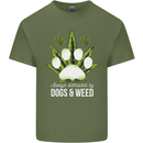 Distracted by Dogs and Weed Funny Drugs Mens Cotton T-Shirt Tee Top Military Green