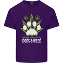 Distracted by Dogs and Weed Funny Drugs Mens Cotton T-Shirt Tee Top Purple