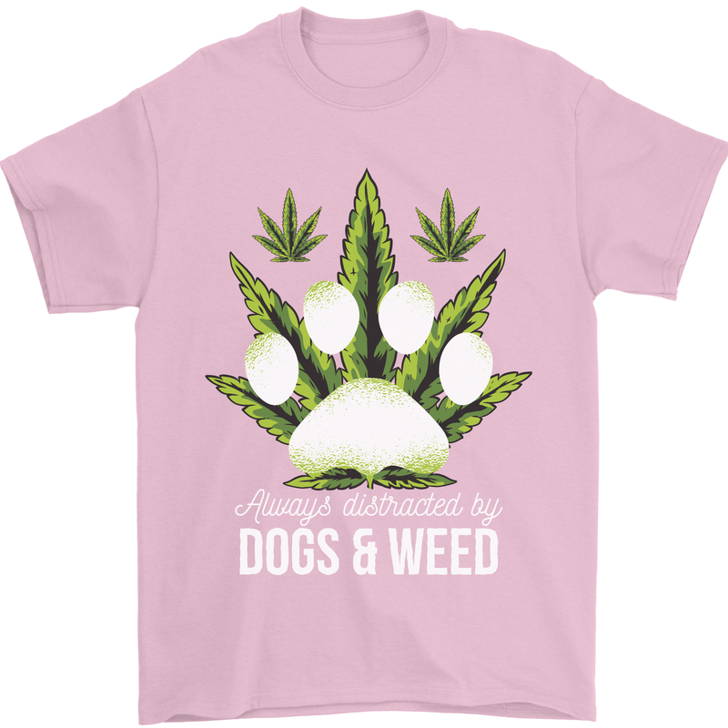 Distracted by Dogs and Weed Funny Drugs Mens T-Shirt Cotton Gildan Light Pink