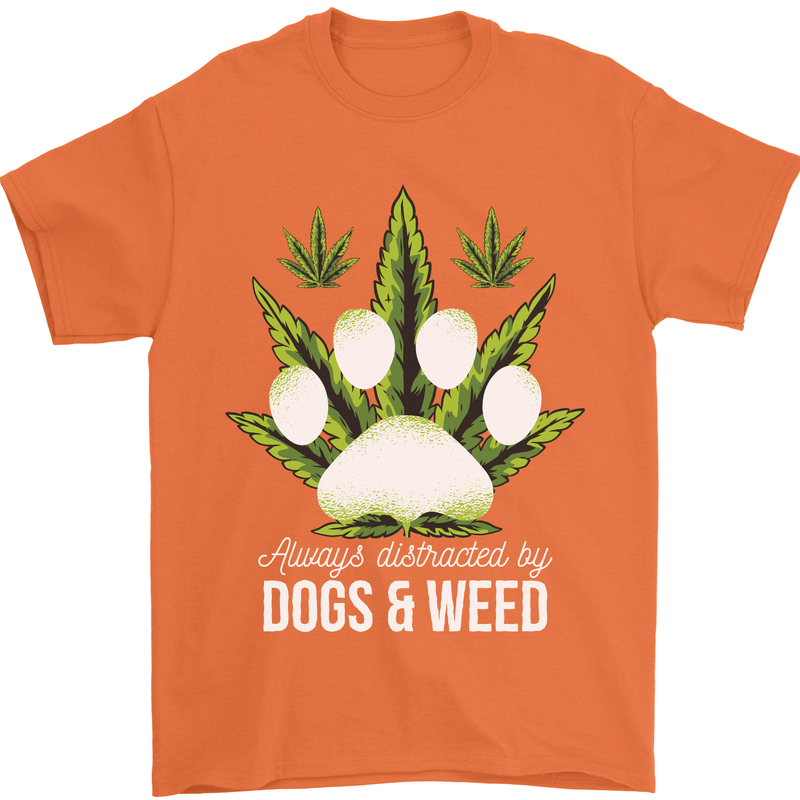 Distracted by Dogs and Weed Funny Drugs Mens T-Shirt Cotton Gildan Orange