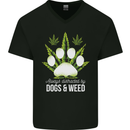 Distracted by Dogs and Weed Funny Drugs Mens V-Neck Cotton T-Shirt Black