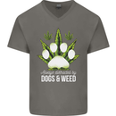 Distracted by Dogs and Weed Funny Drugs Mens V-Neck Cotton T-Shirt Charcoal