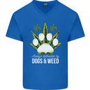 Distracted by Dogs and Weed Funny Drugs Mens V-Neck Cotton T-Shirt Royal Blue