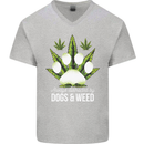 Distracted by Dogs and Weed Funny Drugs Mens V-Neck Cotton T-Shirt Sports Grey