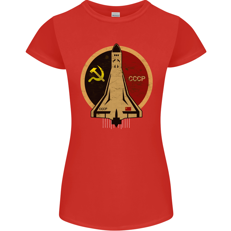 Distressed CCCP Shuttle Womens Petite Cut T-Shirt Red