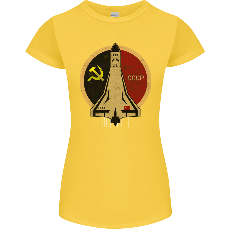 Distressed CCCP Shuttle Womens Petite Cut T-Shirt Yellow
