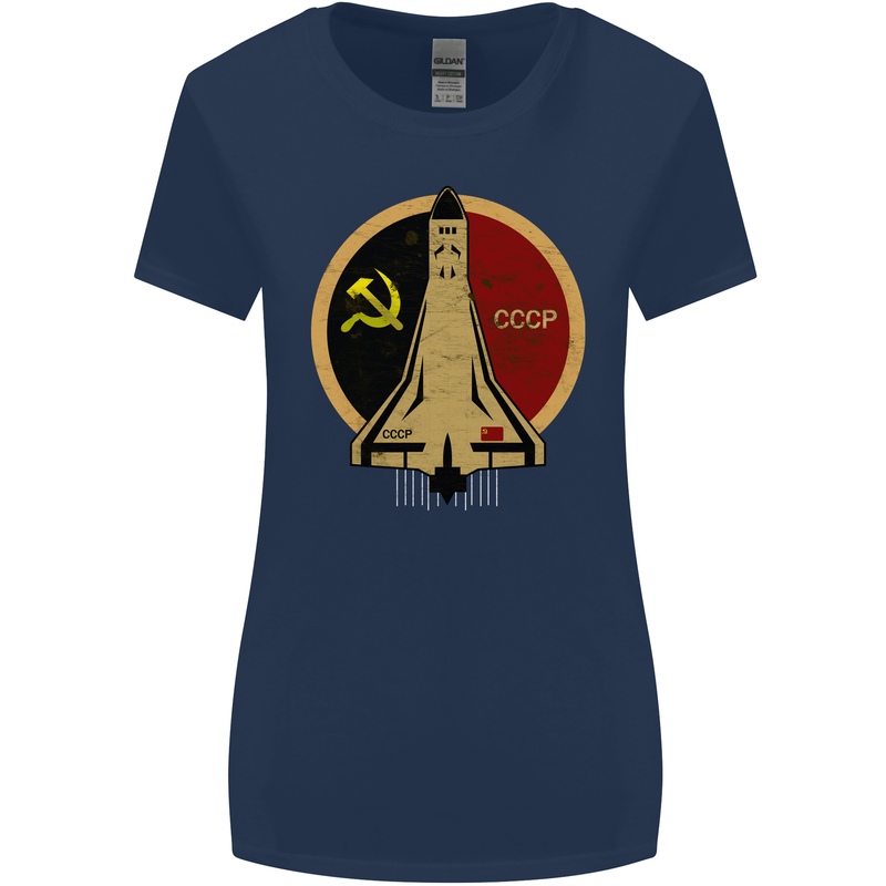 Distressed CCCP Shuttle Womens Wider Cut T-Shirt Navy Blue