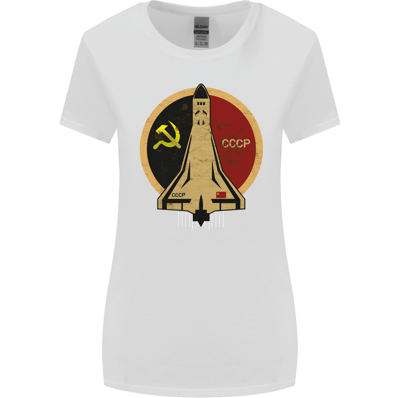 Distressed CCCP Shuttle Womens Wider Cut T-Shirt White
