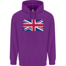 Distressed Union Jack Flag Great Britain Childrens Kids Hoodie Purple