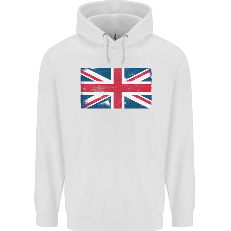 Distressed Union Jack Flag Great Britain Childrens Kids Hoodie White