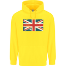 Distressed Union Jack Flag Great Britain Childrens Kids Hoodie Yellow